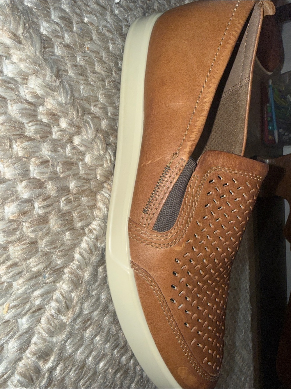 Ecco Men’s Brown Perforated Leather Slip-On Loafers - 41 - Picture 3 of 6